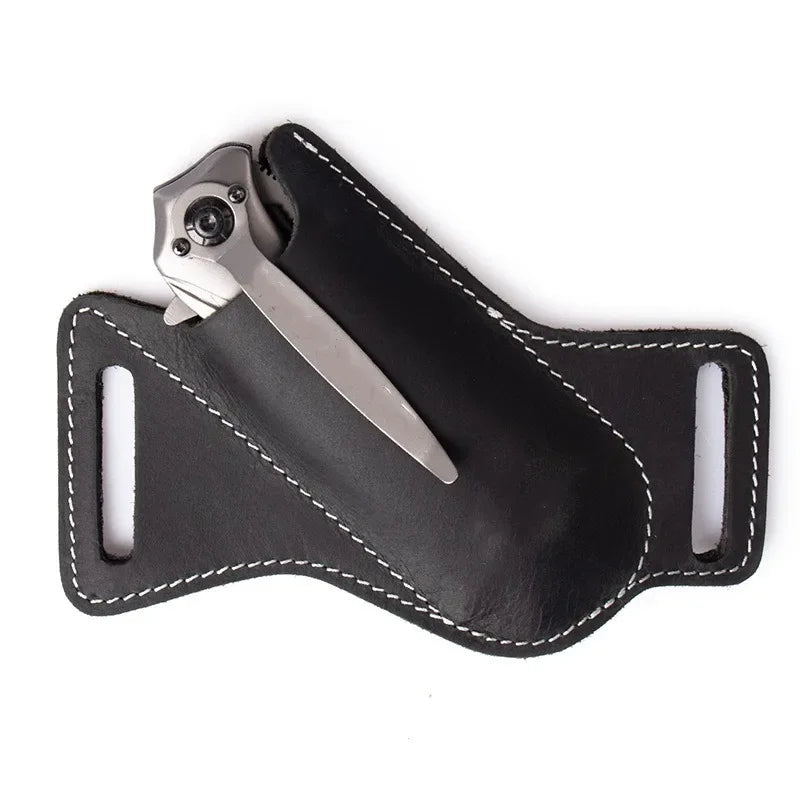 1pcs Leather Anti-scratch Storage Sheath Folding Flick Knife Waist Belt Clip Holder Pocket Knives Pack Tools for Camping