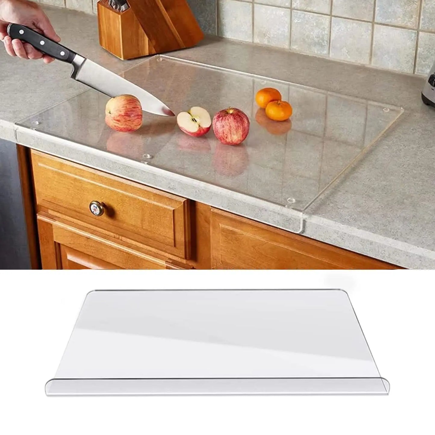 Acrylic Cutting Board with Counter Lip, 17.5x13.5 Inch Clear Non-Slip Chopping Board for Kitchen Countertop, Perfect for Bread, Meat, Veggies & More, Great Essential Kitchen Decor