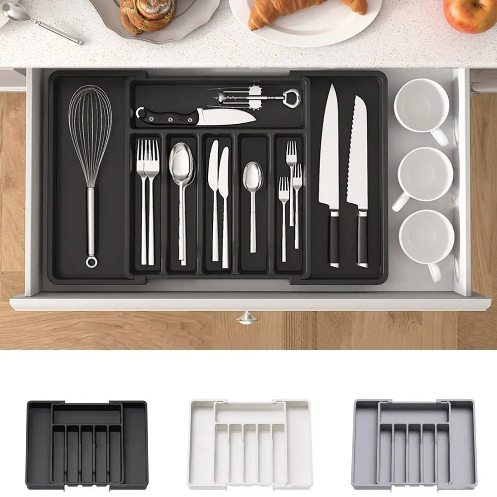 Expandable Black Silverware Drawer Organizer