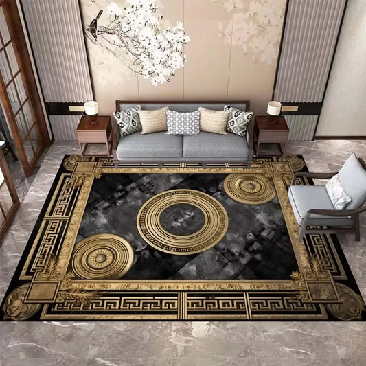 European Style Carpets for Living Room Luxury Gold Black Rug Decoration Home Large Size Bedroom Carpet Washable Anti-skid Mat