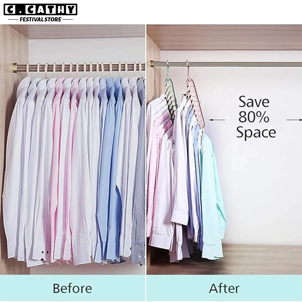 Clothes Hanger Nine Hole Wardrobe Organizer Space Saving Home Household Multi-Functional Drying Rack Plastic Storage