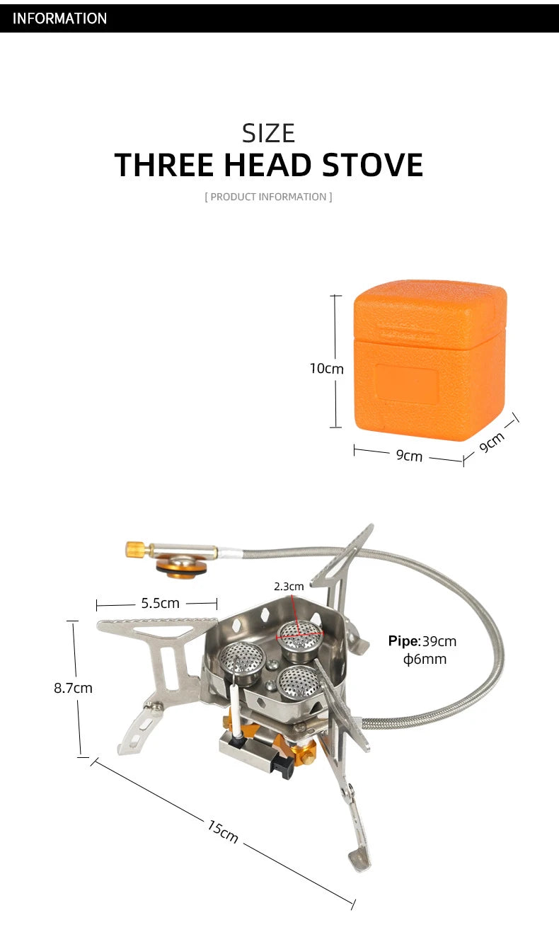 CLS Outdoor portable windproof and foldable three head stove cooking solution for camping and picnics