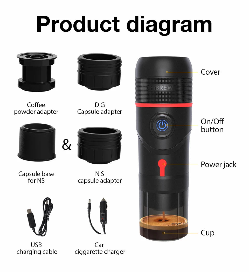 HiBREW Portable Coffee Machine for Car & Home