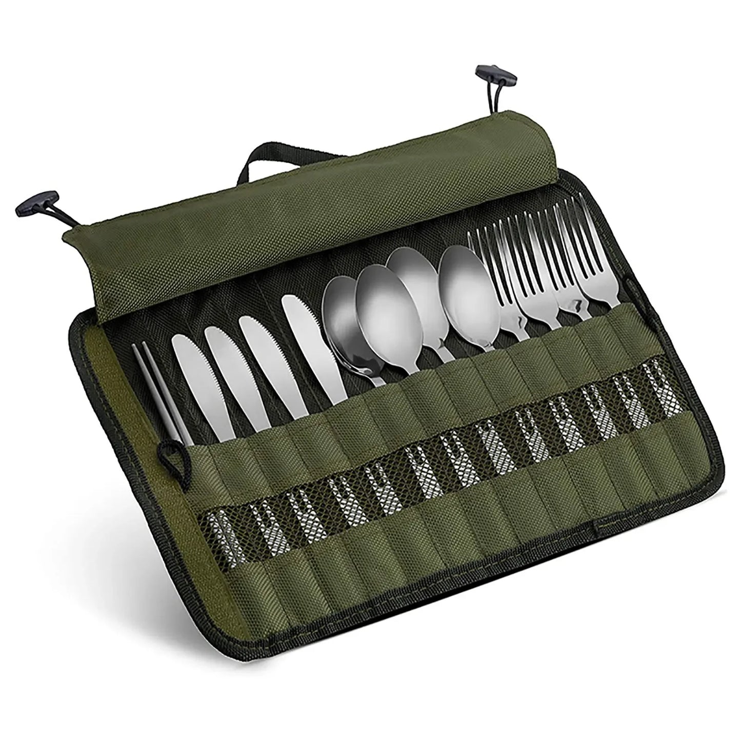 Outdoor Camping Cutlery Storage Bag Portable Roll Up Pouch Bag Cutlery Storage Water Resistant Case For Forks Spoons Chopstick