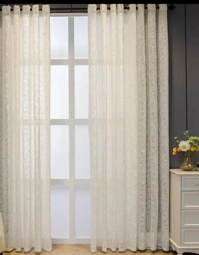 European luxury white tulle embroidered lace curtains