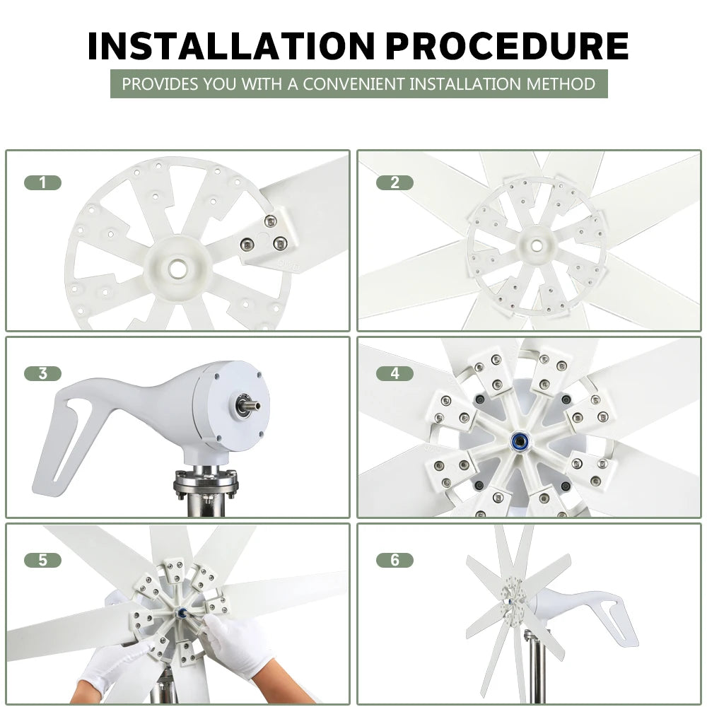 6kwh Horizontal Wind Turbine 12V 24V 48V With Free Controller and Solar Cell System For Household 220V