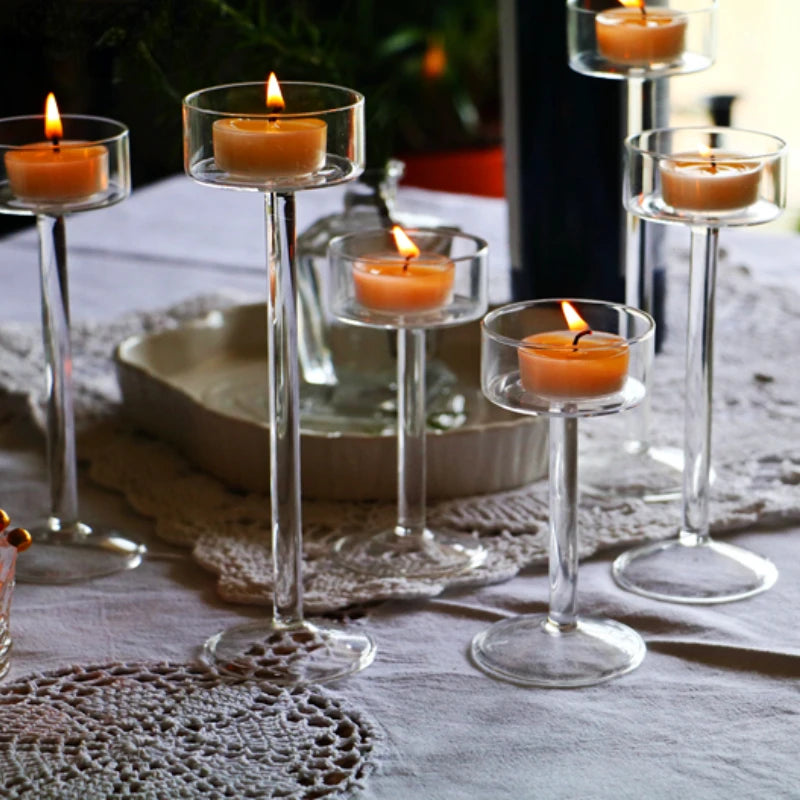 Crystal Tealight Candle Holders - Elegant Table Decor Set