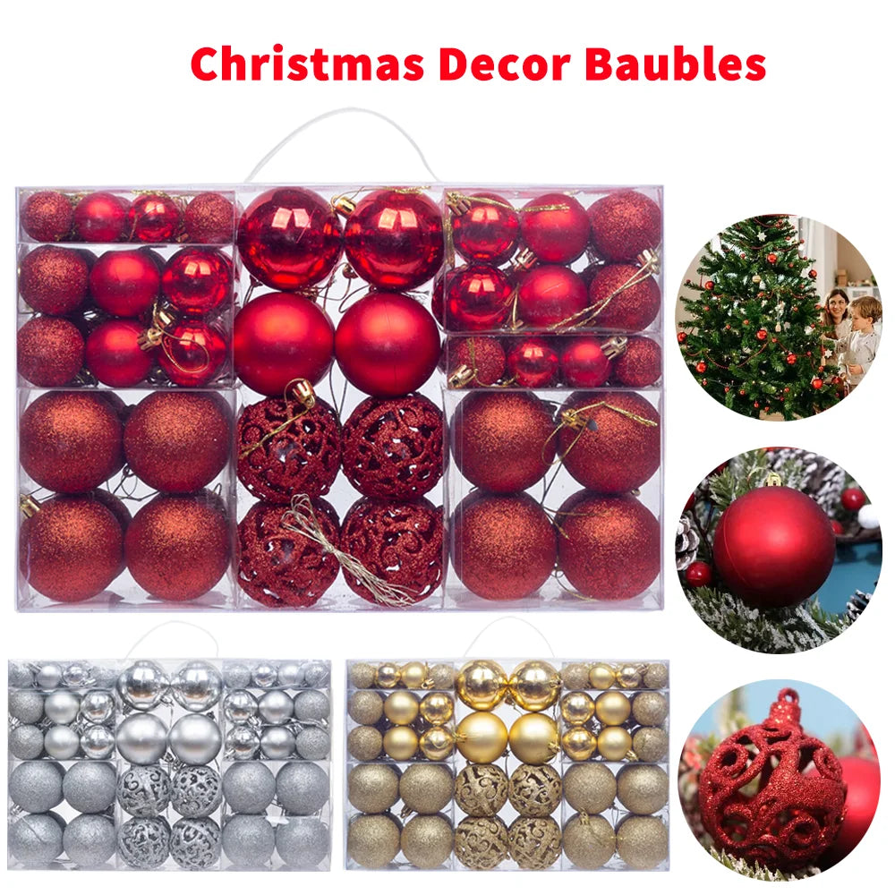 100pcs Shatterproof Christmas Tree Baubles – Red, Gold, Silver | Lightweight, Durable, and Reusable Holiday Ornaments