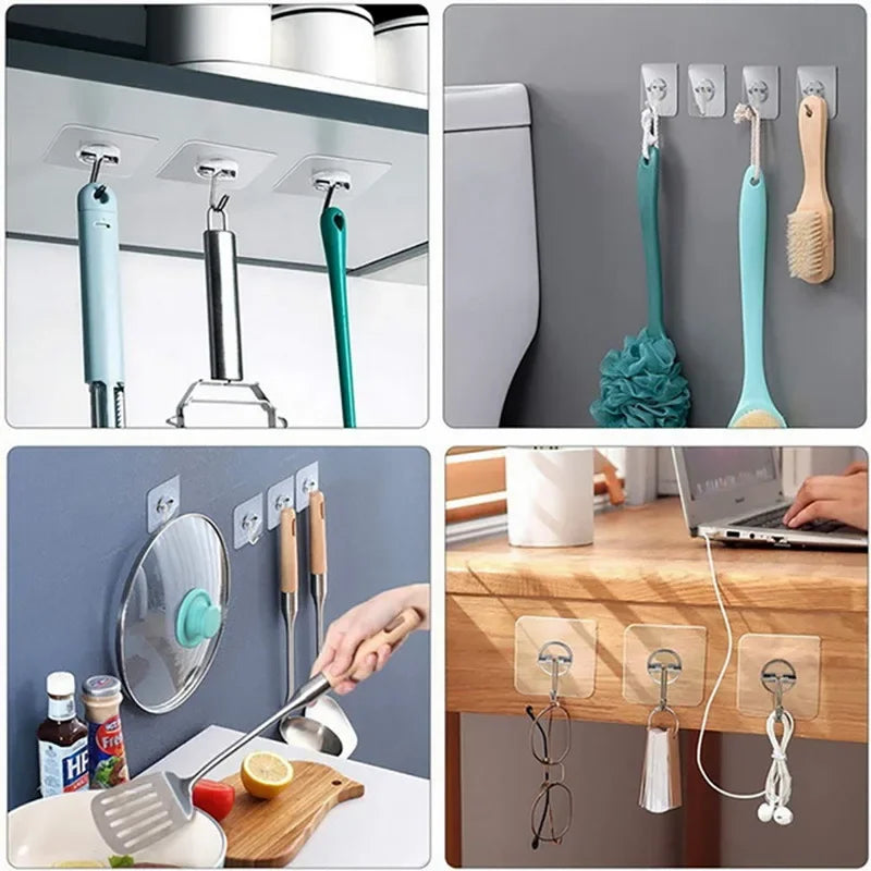 10pcs Transparent Self-Adhesive Versatile Key & Towel Hangers Hooks