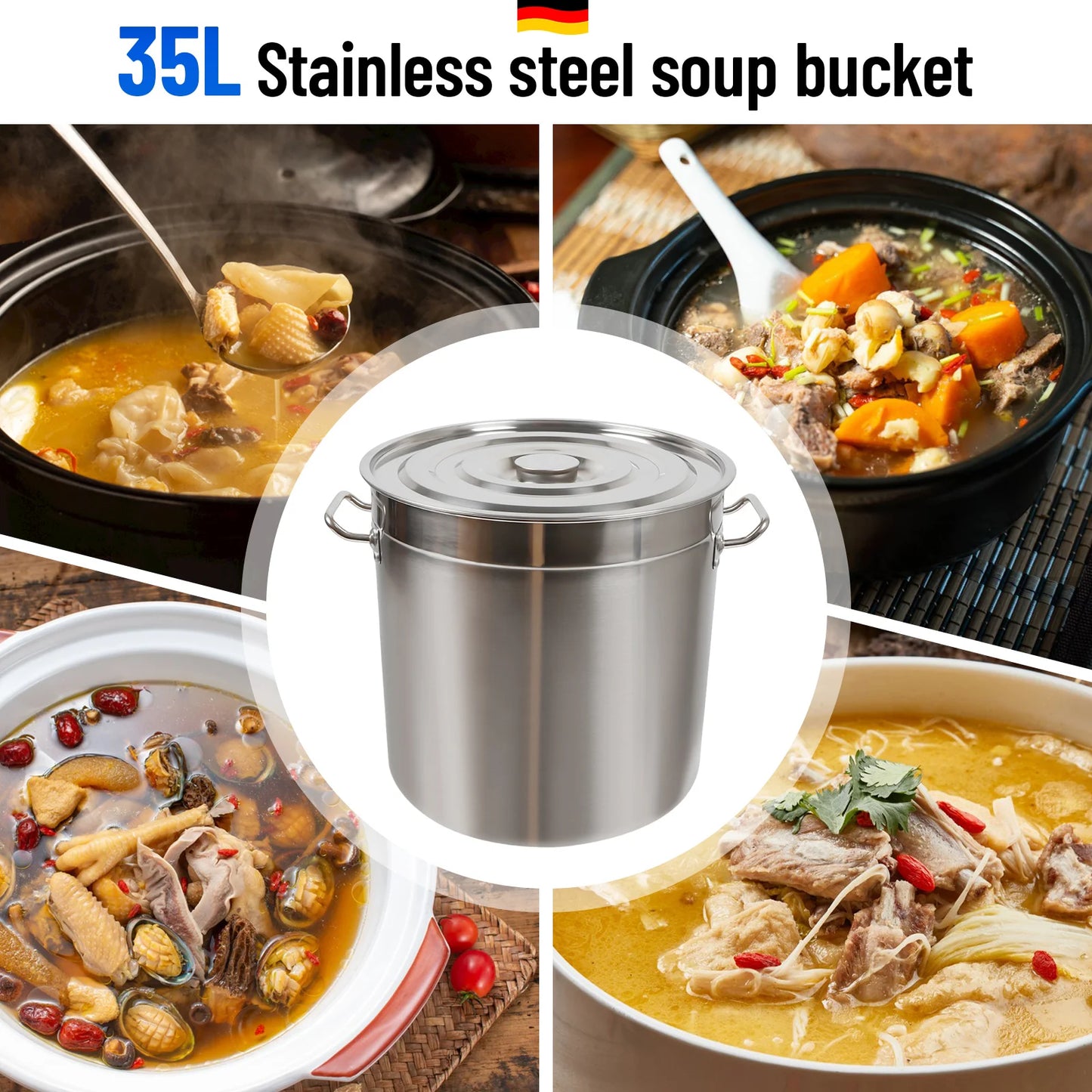 35L Saucepan Soup Pot With Lid Stainless Steel Universal Goulash Kettle Camping Cooking Pot