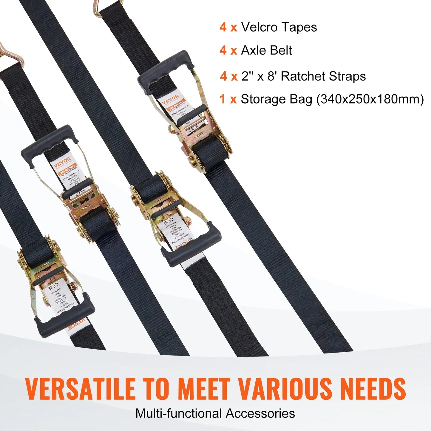 VEVOR 4pcs 2/4/8M Ratchet Strap Tie Down Cargo Belt with Metal Buckle Rope Tensioner Strong Lashing for Luggage Car motorcycle