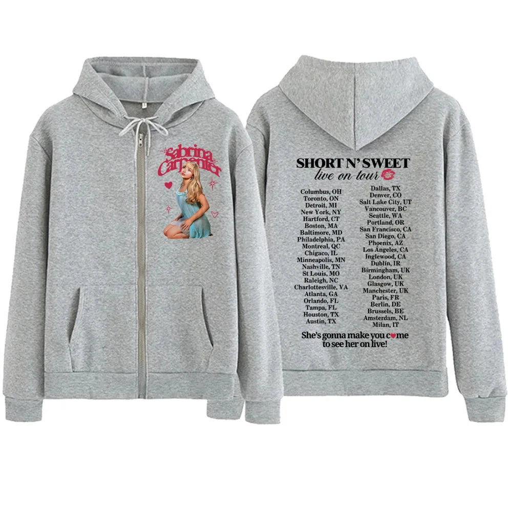 Sabrina Carpenter Short N' Sweet Zipper Hoodie  Harajuku Pullover Tops Sweatshirt Streetwear Loose Classic Simple Long Sleeve