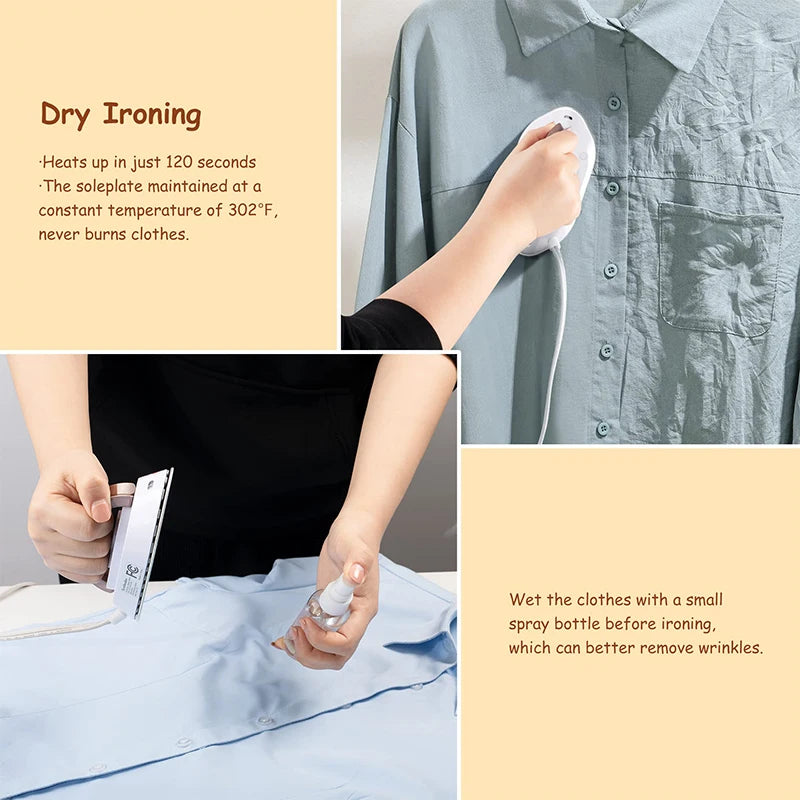 Mini Iron for Clothes 110V/220V Dual-Voltage Fast Preheating Portable Ironing Iron Dry Travel Iron