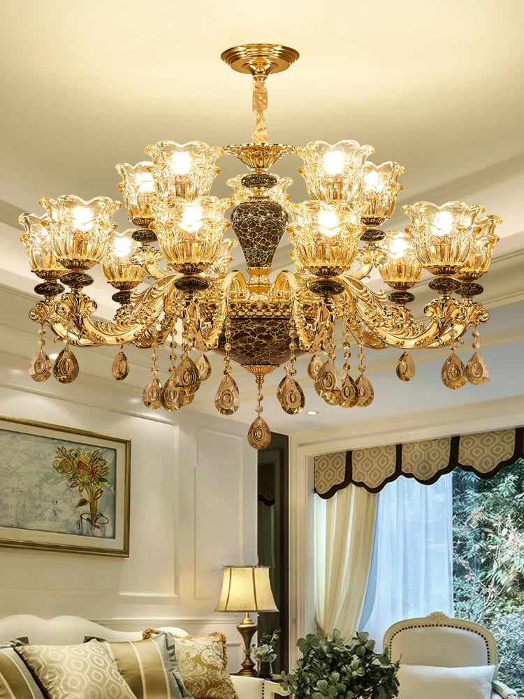 Crystal Chandelier & Ceramic Lamps