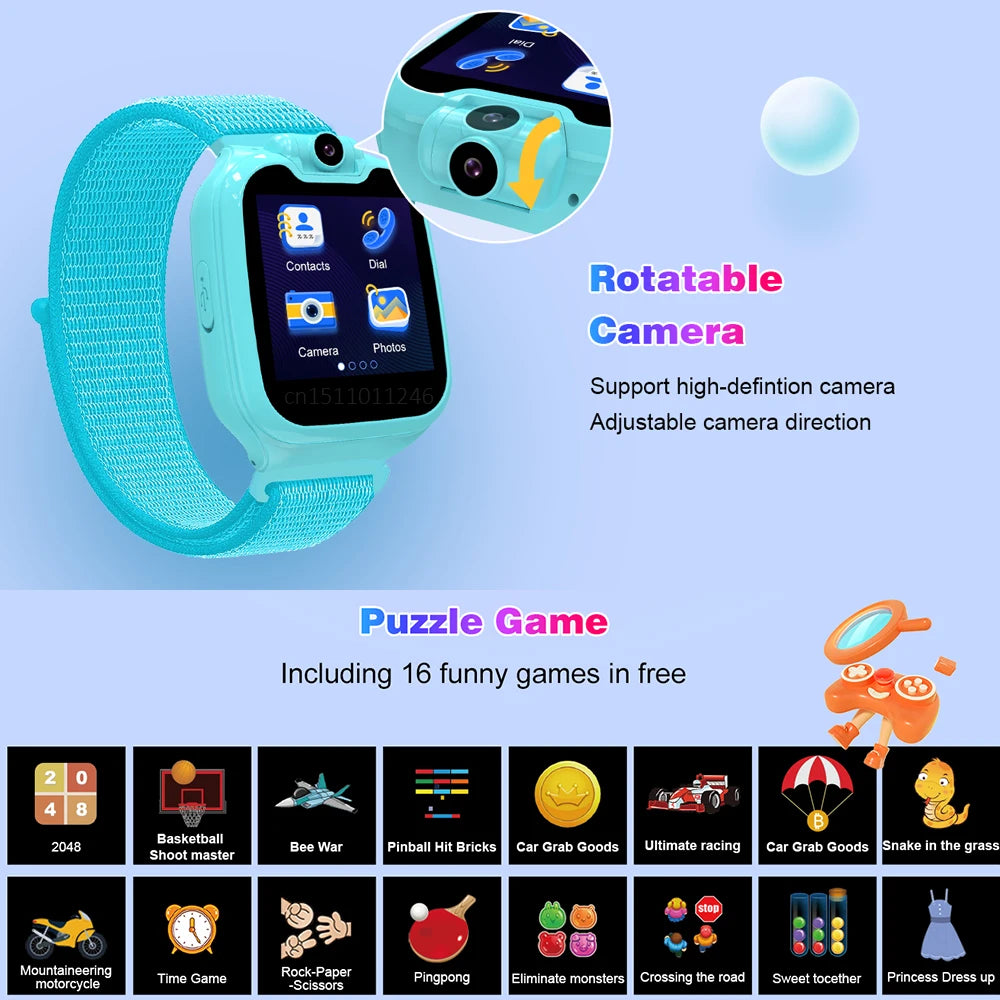 1.54inch Kids Smart Watch Phone Call 16 Games With 512M TF Card Music Video Recording Children Smartwatch Camera Baby SOS Gifts