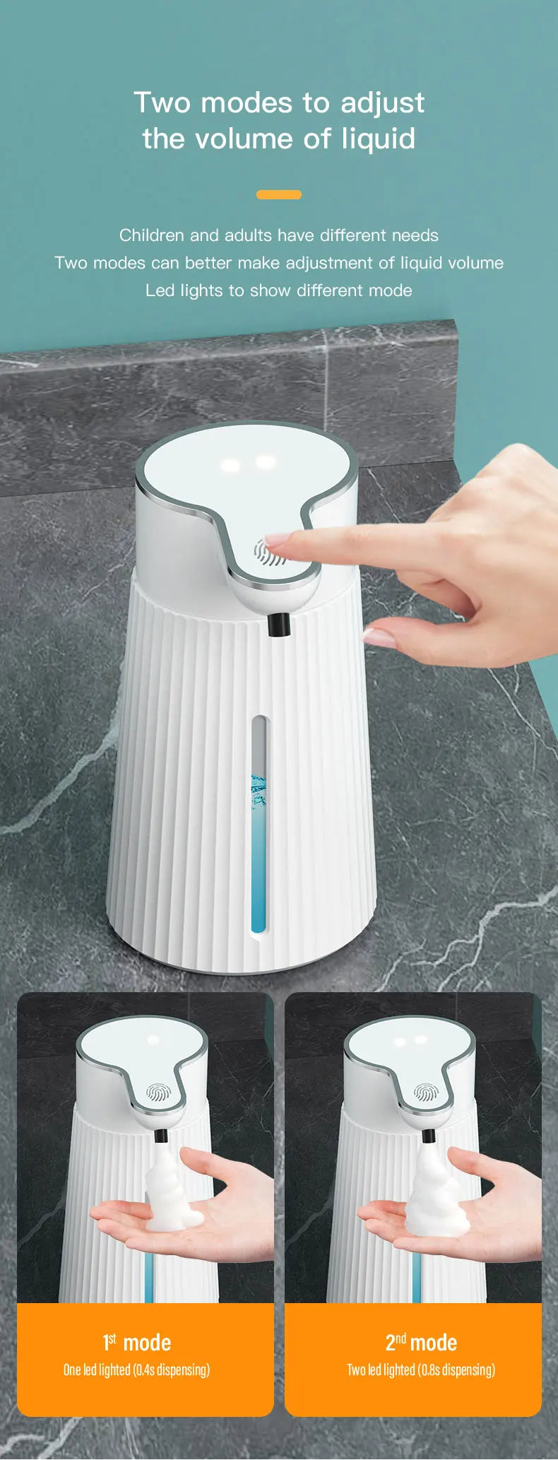 400ml Automatic Foam Soap Dispensers Bathroom Smart Washing Hand Machine with USB Charging White High Quality ABS Material