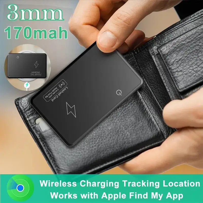 Smart Essentia Mini Wallet Tracker Card Wireless Charging Waterproof GPS Locator for IOS Device Black Thin Item Finder Works with Apple Find My App