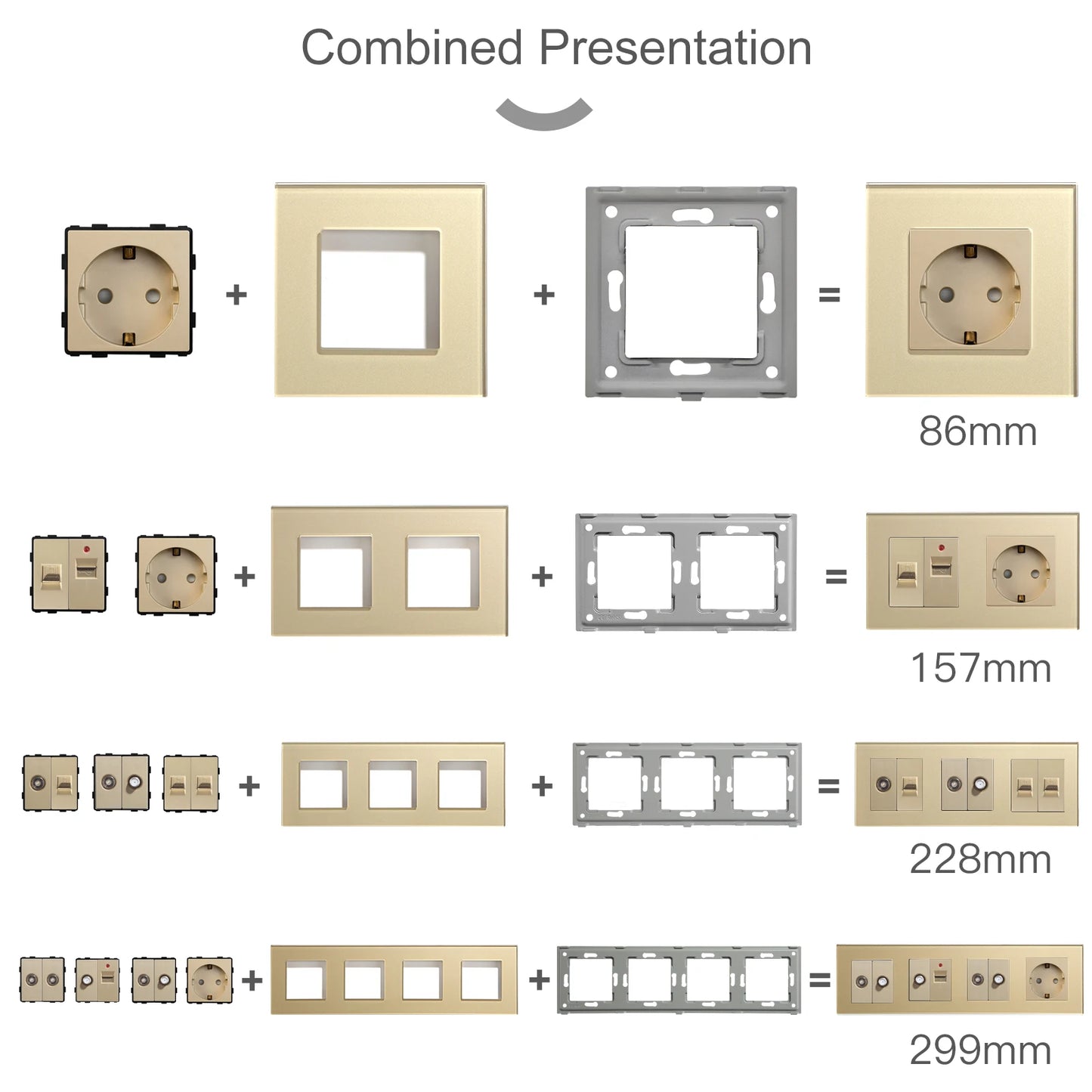 BSEED EU Standard Wall Light Switch Electrical Socket Button Switch Function Part Crystal Glass Panel Only Free Collocation Gold