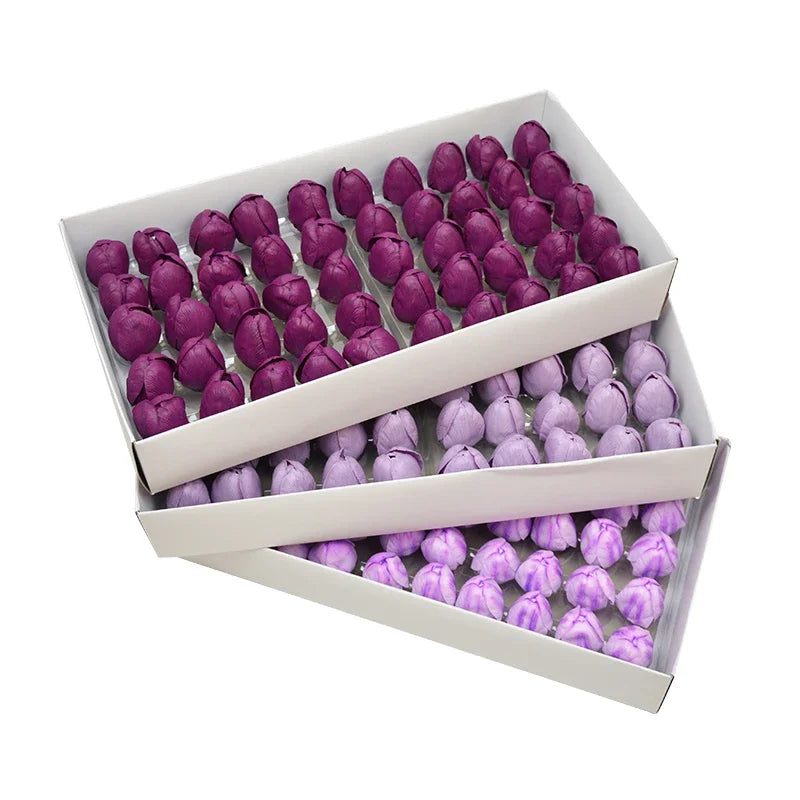 50pcs/Box Dia 4cm Soap Tulip Flowers Heads DIY Bouquet Soap Flower Gift Box Making Birthday Gift Artificial Flower Accessories