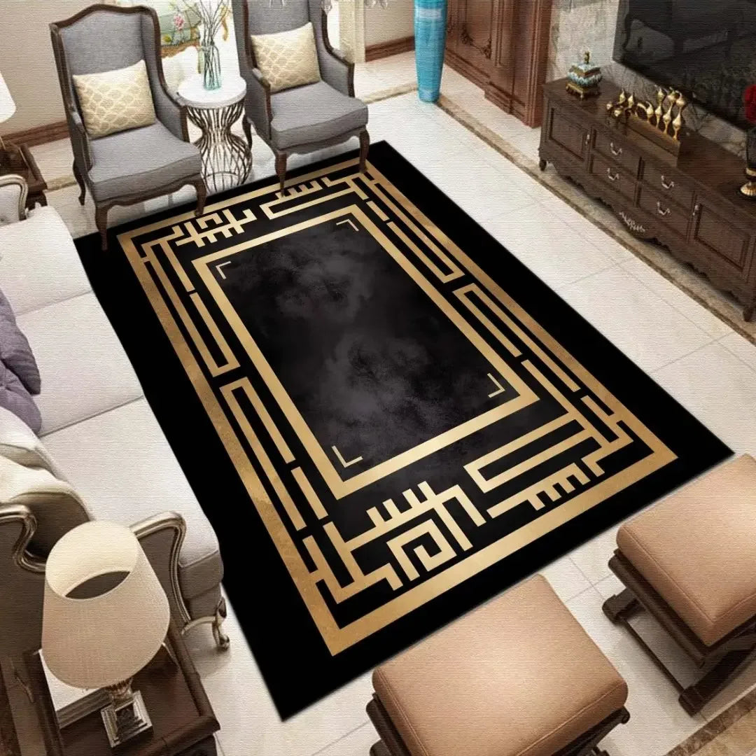 European Style Carpets for Living Room Luxury Gold Black Rug Decoration Home Large Size Bedroom Carpet Washable Anti-skid Mat