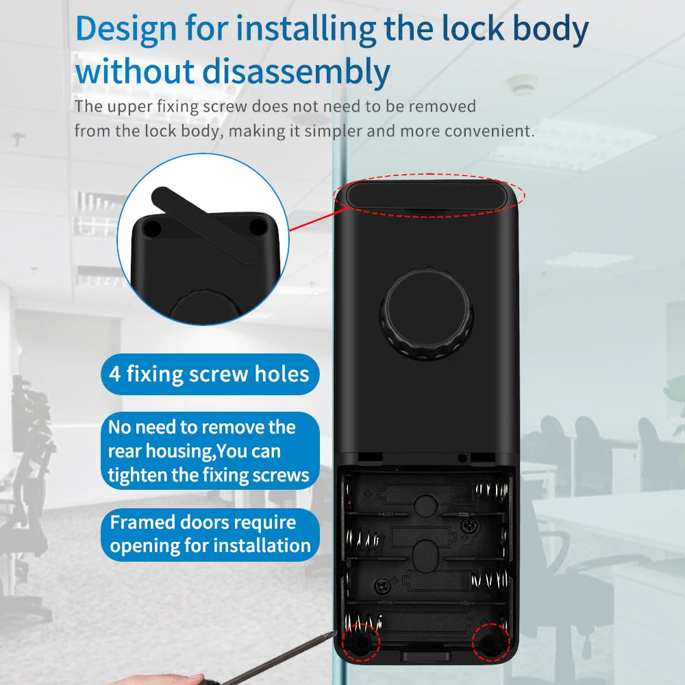 Electronic Digital Lock Fingerprint Glass Door Lock Bluetooth HAHA-Lock App Passcode IC Card Keyless Smart Phone Attendance Lock