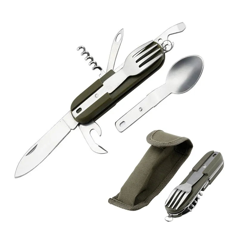 Camping Cutlery Stainless Steel  Folding Knife Fork Spoon Portable Outdoor Tableware Camping Equipment