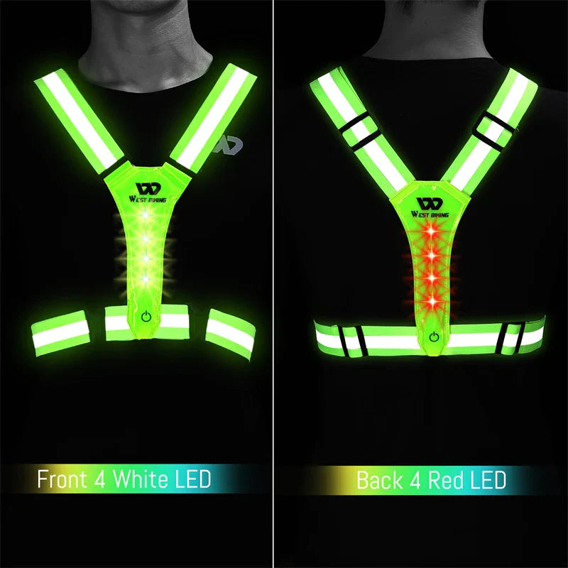 USB Rechargeable Reflective LED Safety Vest – 360° Visibility for Running, Cycling, and Outdoor Work