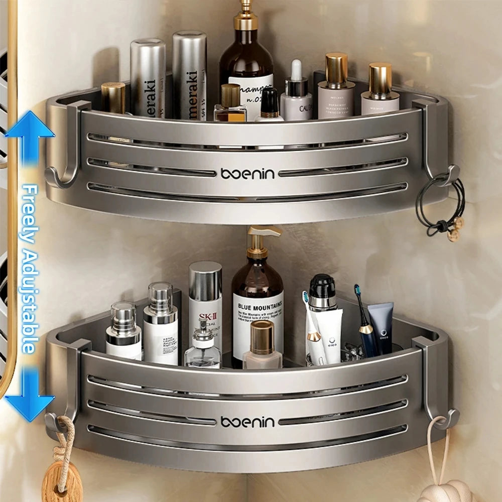 Wall-Mounted Bathroom Shelves with Towel Bar and Hook