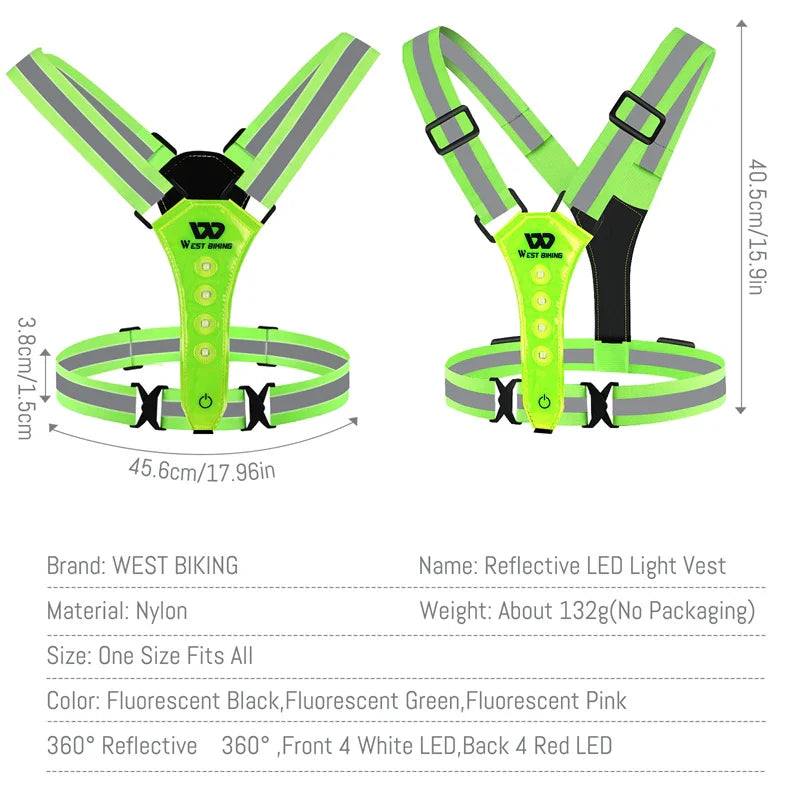 USB Rechargeable Reflective LED Safety Vest – 360° Visibility for Running, Cycling, and Outdoor Work