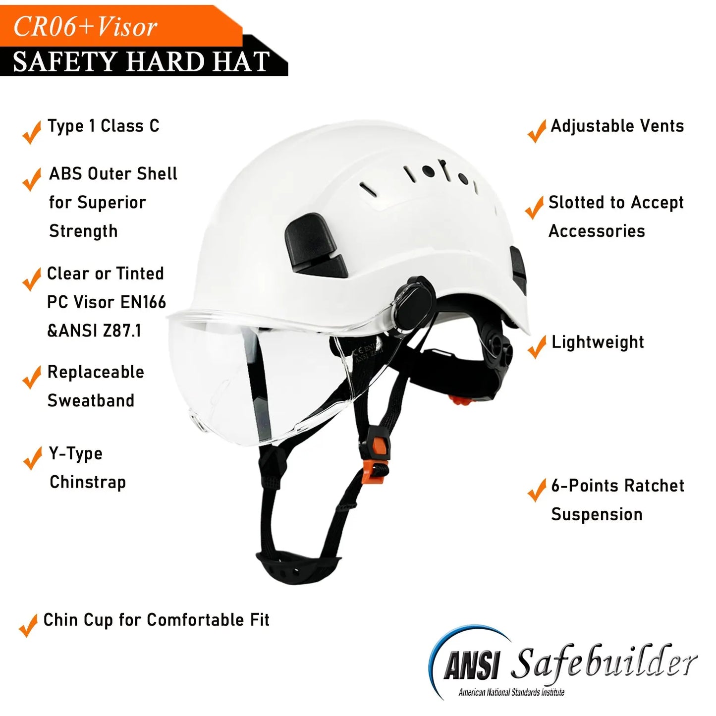 CE Construction Safety Helmet with Goggles Visor