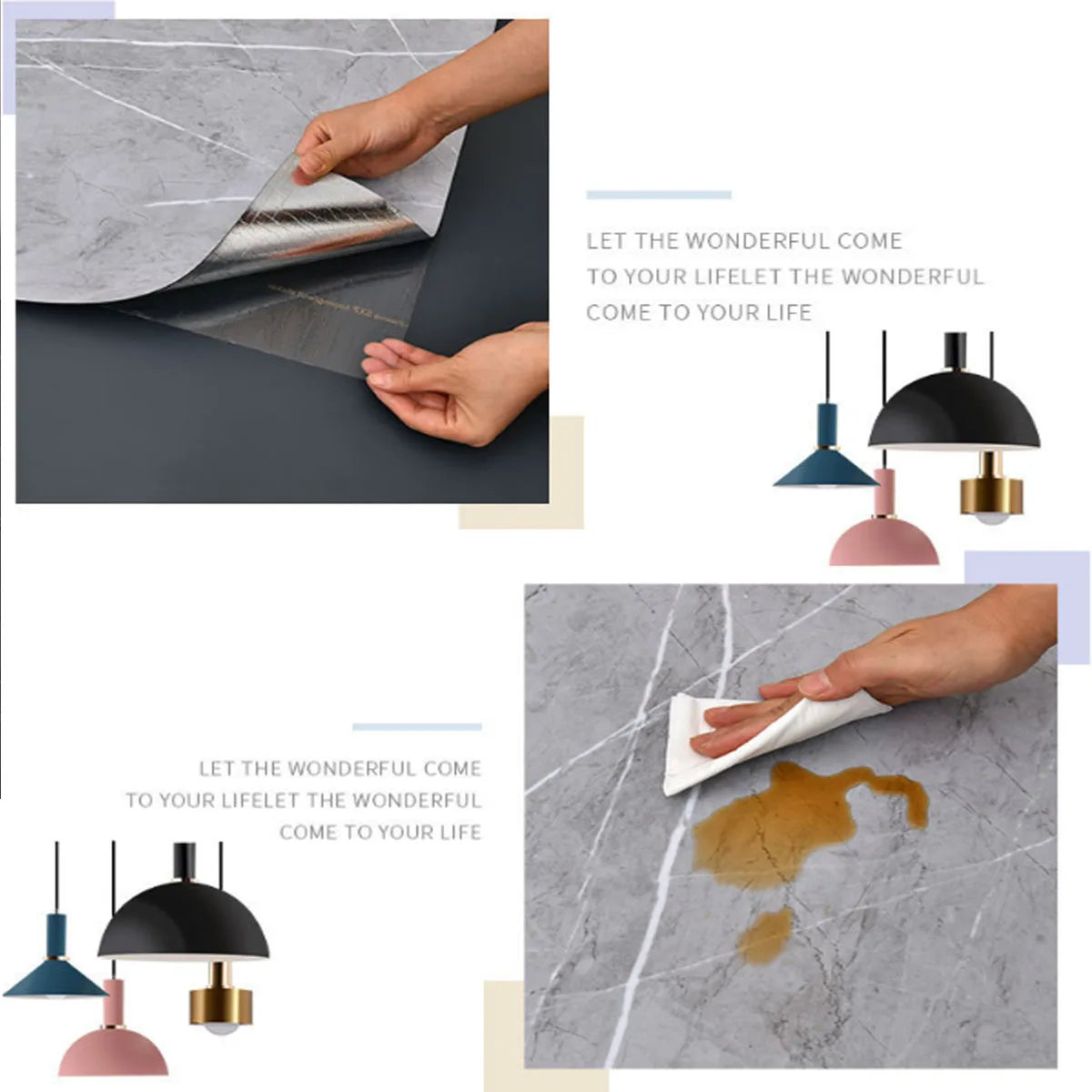 Simulated Thick Marble Tile Floor Stickers