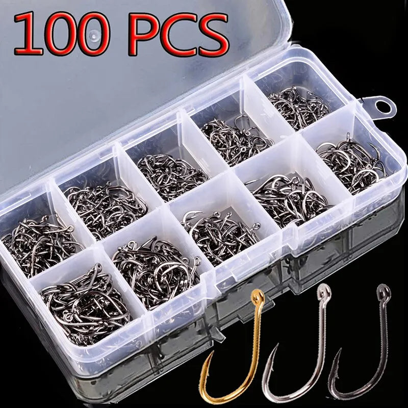 100Pcs High Carbon Steel Fishing Versatile Barbed Hooks