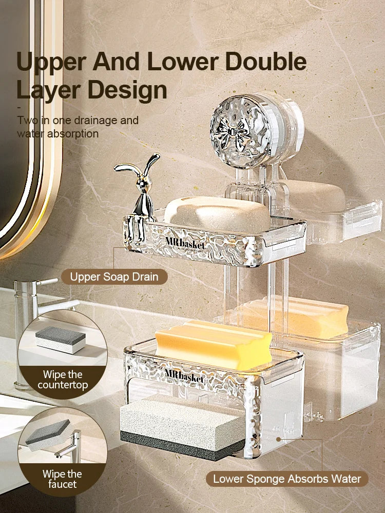 Sucker Soap Box Wall Mounted Hole Free Toilet Wall Drain Storage Rack