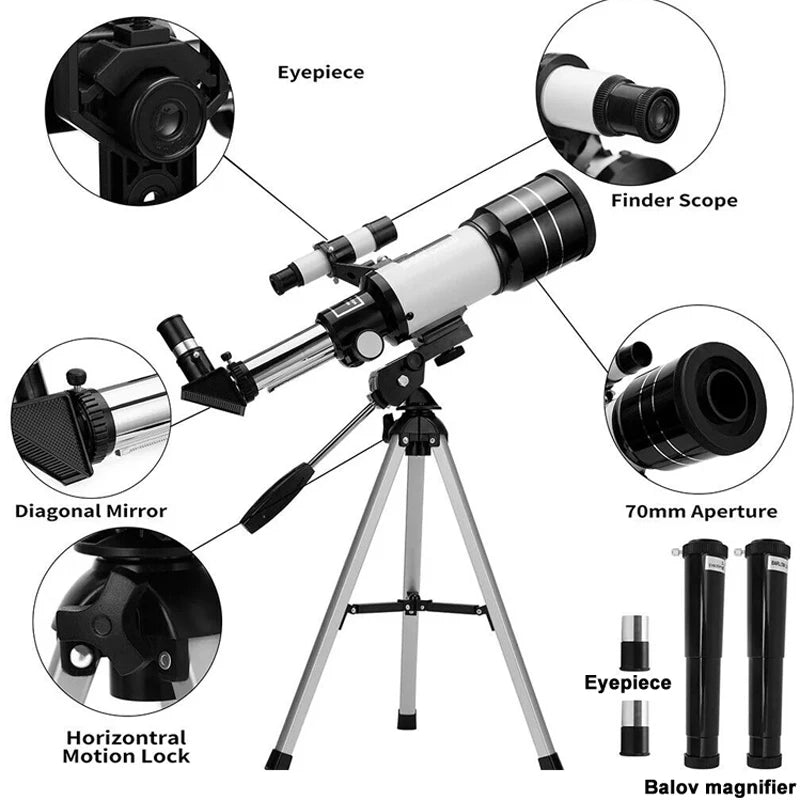 Monocular Professional Astronomical Telescope with 150X Zoom, HD Night Vision for Viewing Moon and Stars during Stargazing