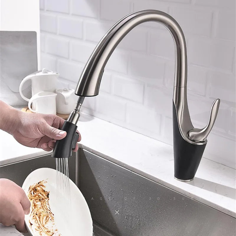 Deck Mounted Pull Out Kitchen Sink Faucet