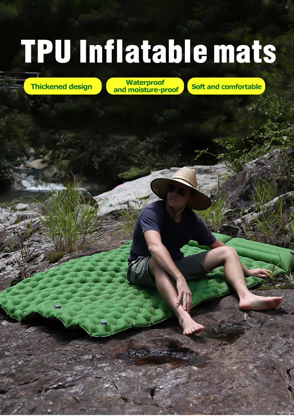 WESTTUNE Double Inflatable Mattress with Built-in Pillow Pump Outdoor Sleeping Pad Camping Air Mat for Travel Backpacking Hiking