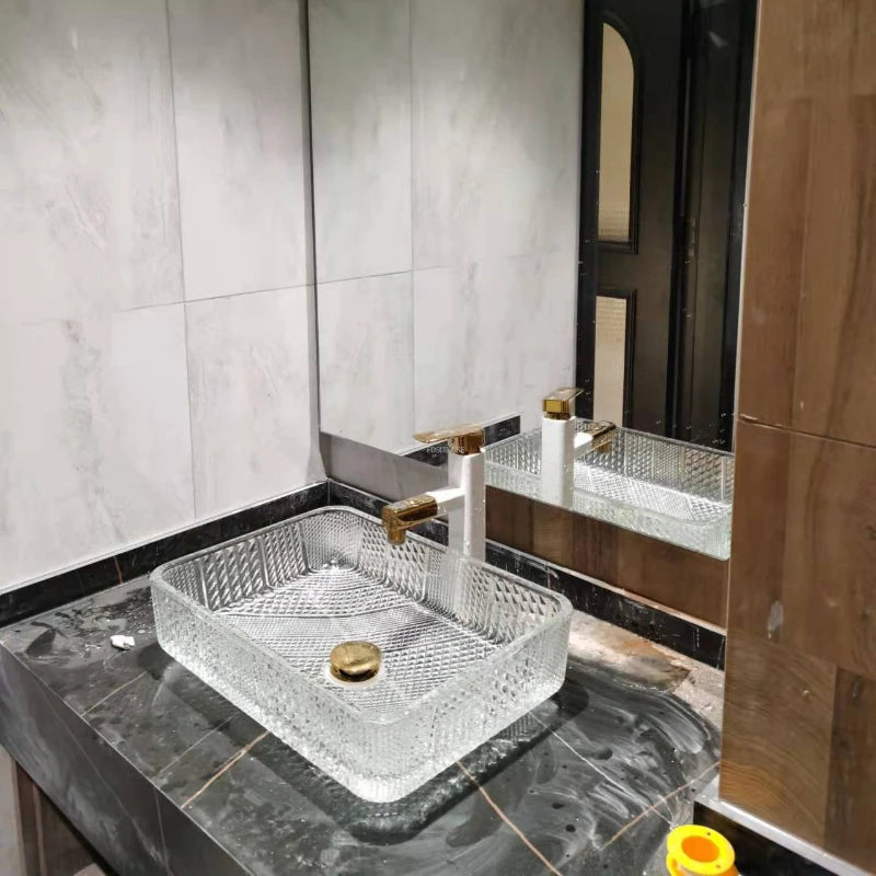 Modern Luxury Rectangular Transparent Crystal Bathroom Sink