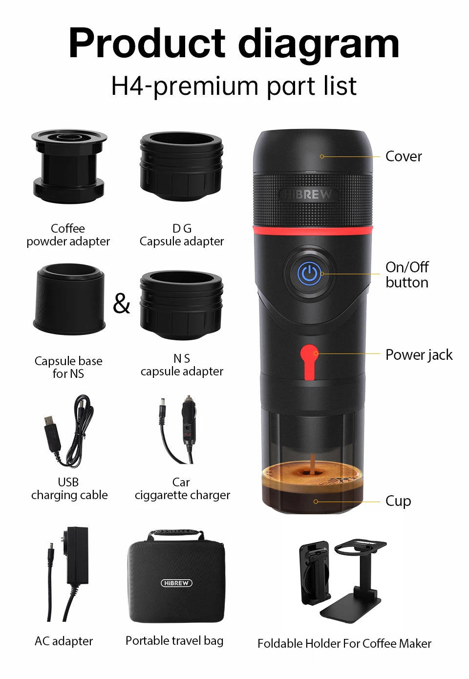 HiBREW Portable Coffee Machine for Car & Home