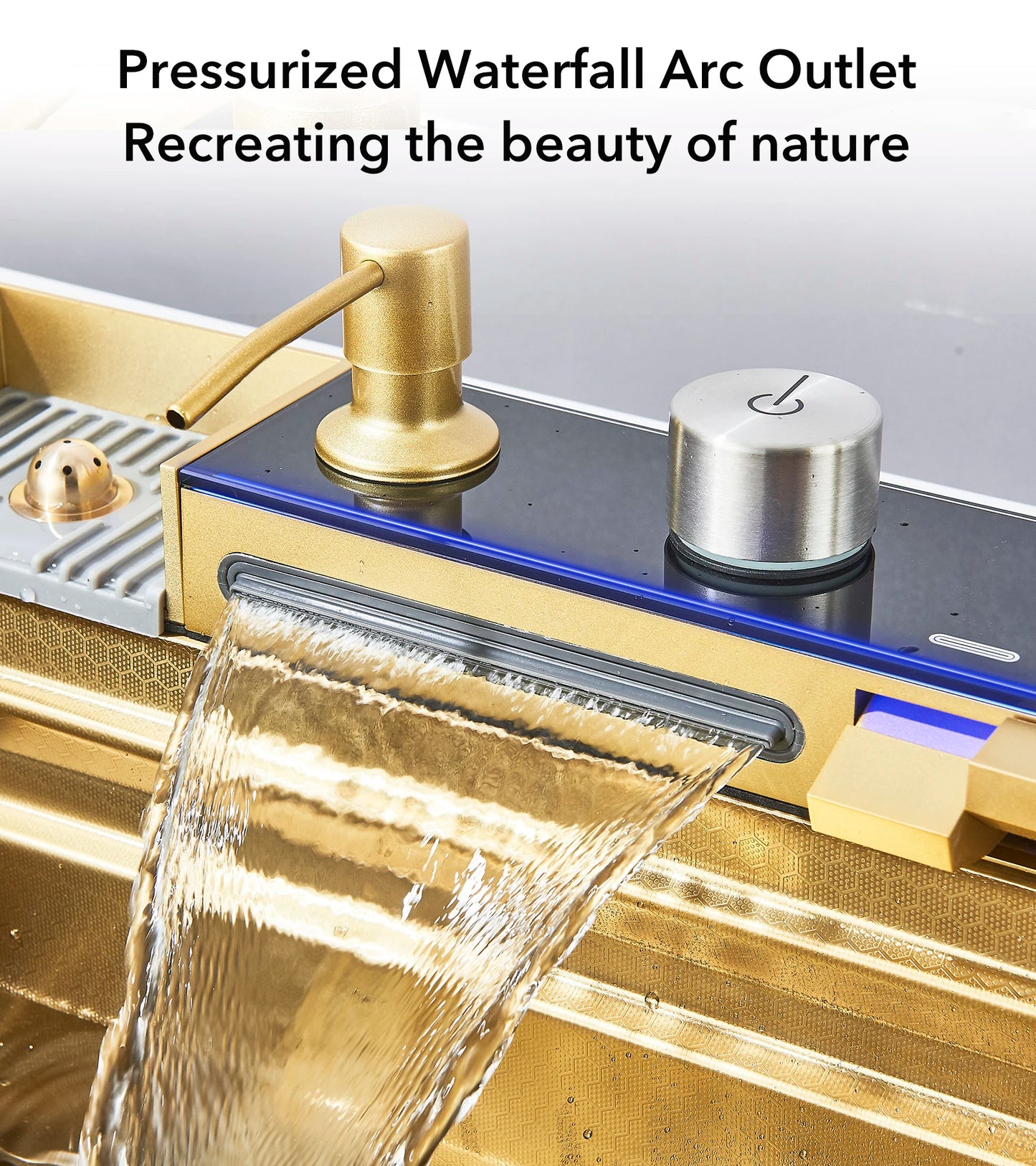 Golden Smart Digital Display Integrated Kitchen Sink Set Temperature Control Waterfall Water Purifier Soap Dispenser Cup Washer
