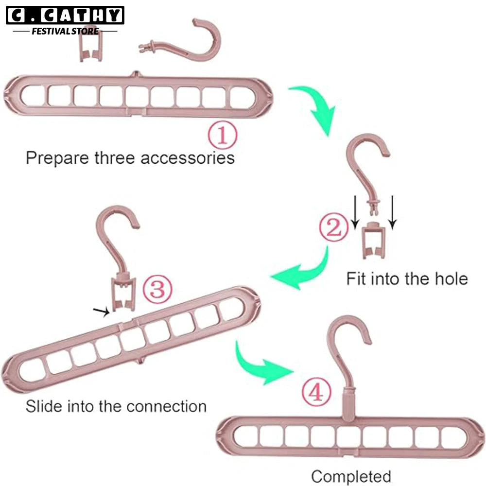 Clothes Hanger Nine Hole Wardrobe Organizer Space Saving Home Household Multi-Functional Drying Rack Plastic Storage