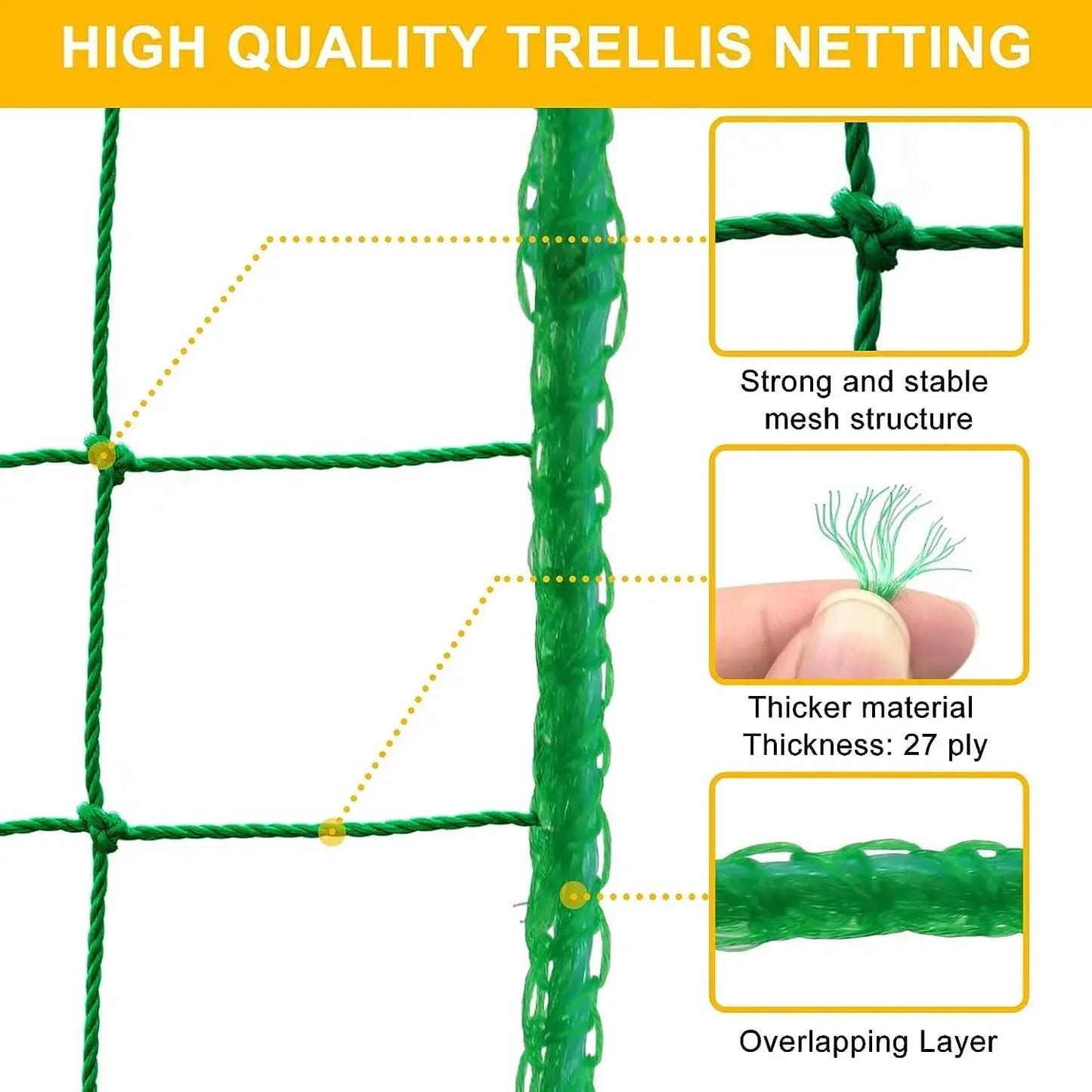 Green Nylon Garden Trellis Netting - Heavy Duty Mesh