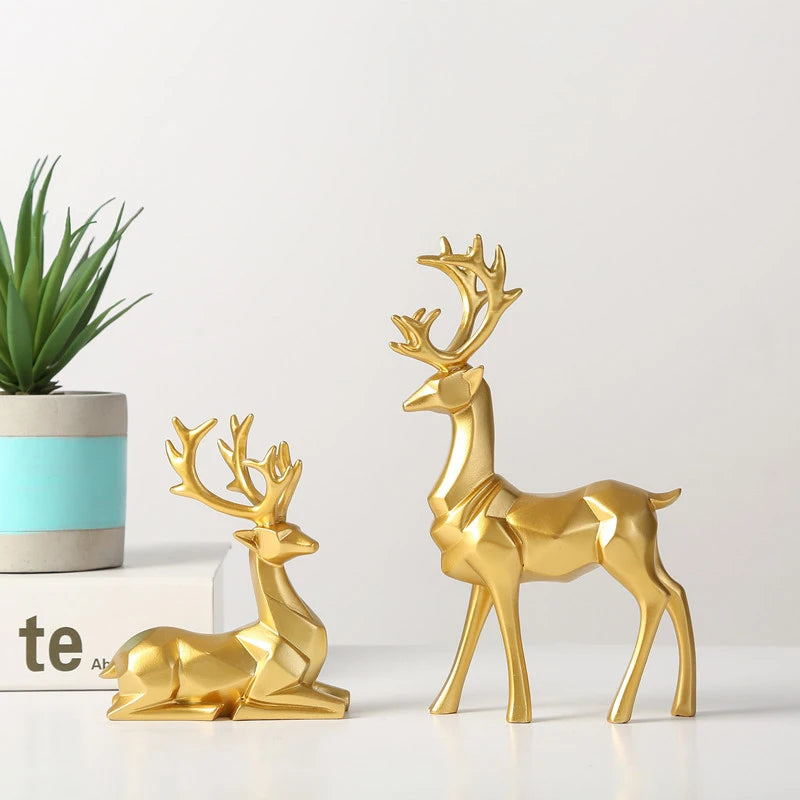 Gold Geometric Elk Sculpture - Festive Home Décor Statement