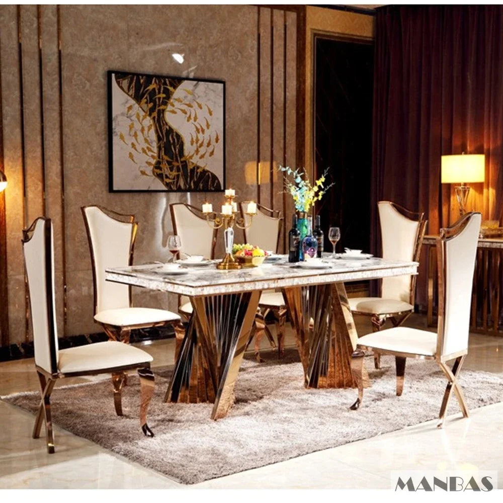 Dining Set - Marble & Leather Elegance