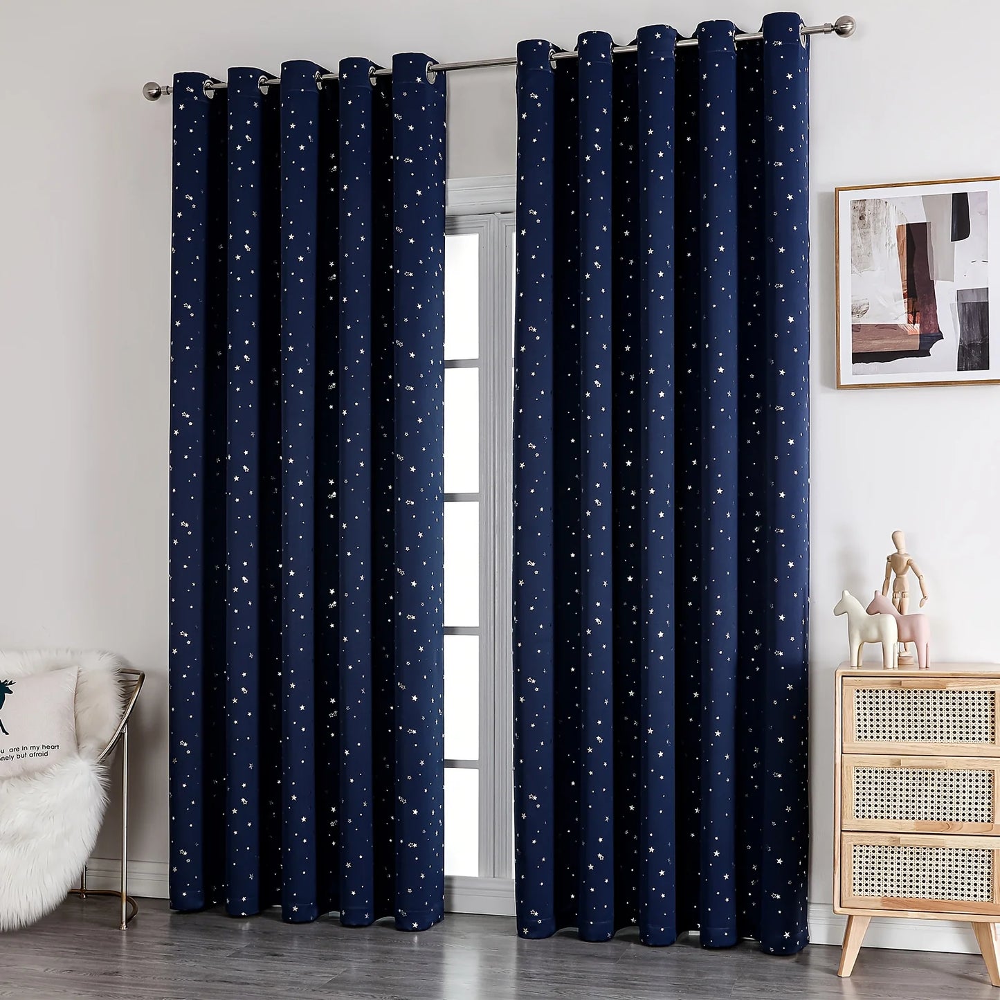 Curtains With Stars Grommet Top For Bedroom Living Room Window Drapes