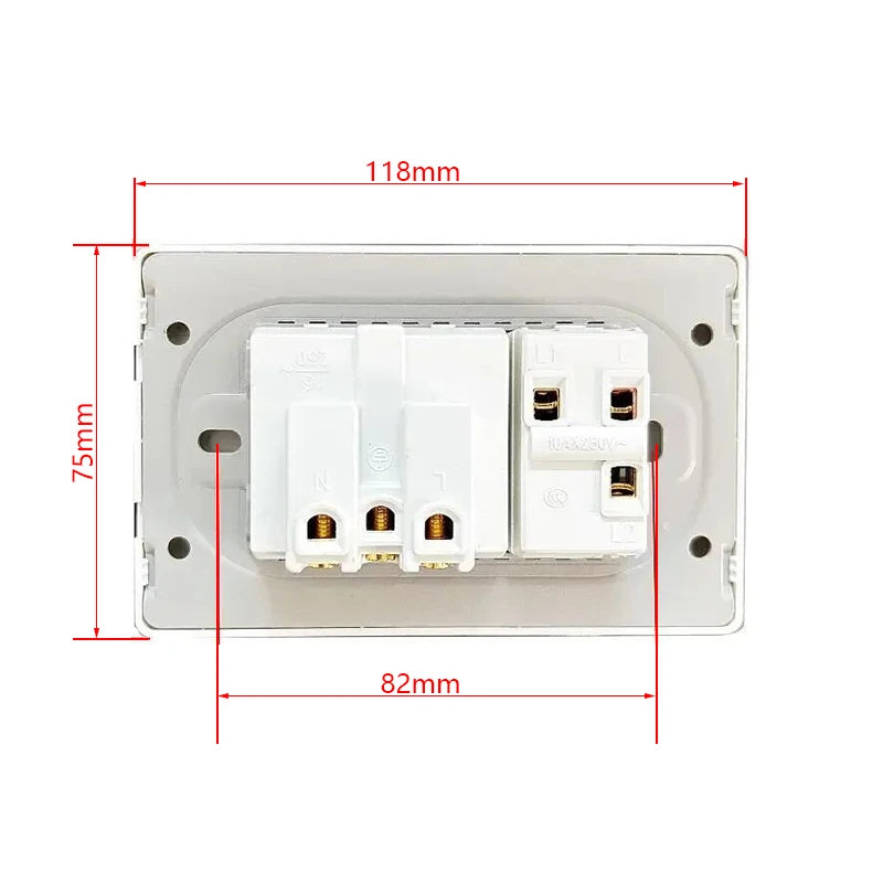 EU Korea Power Plug with 16A Usb Wall Socket,Electric 2Way Light Switch Panel,Universal USB Type-C 20W Fast Charging Outlet 220V