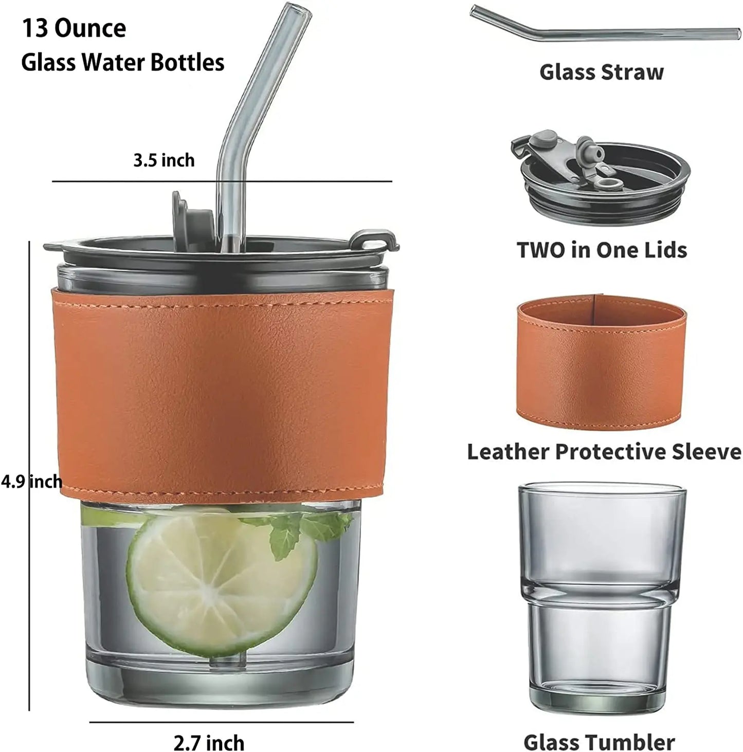 13oz eco-friendly insulated glass coffee mug with straw and lid