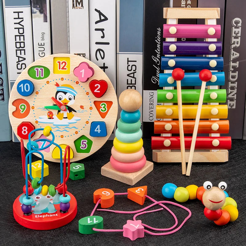 Montessori Wooden Toys Baby Educational Toy Childhood Learning Kids Baby Colorful Wooden Blocks For Children Christmas Gift