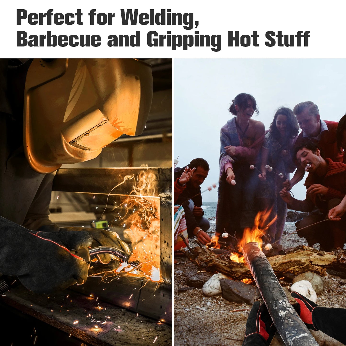 ARCCAPTAIN Welding Gloves Work Welder's Cowskin Leather Barbecue Glove Grill BBQ  Heat Resistant Long Sleeve