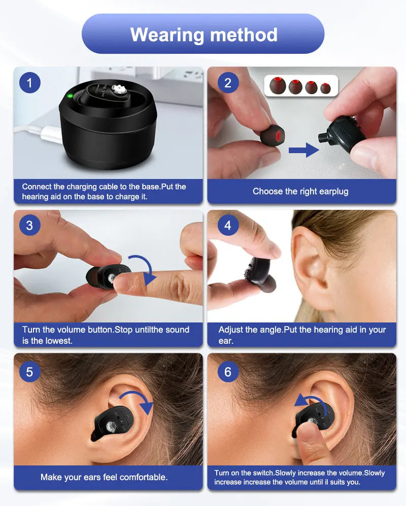 Digital Rechargeable Hearing Aid with Sound Amplifier and High Power Noise Reduction Audifonos