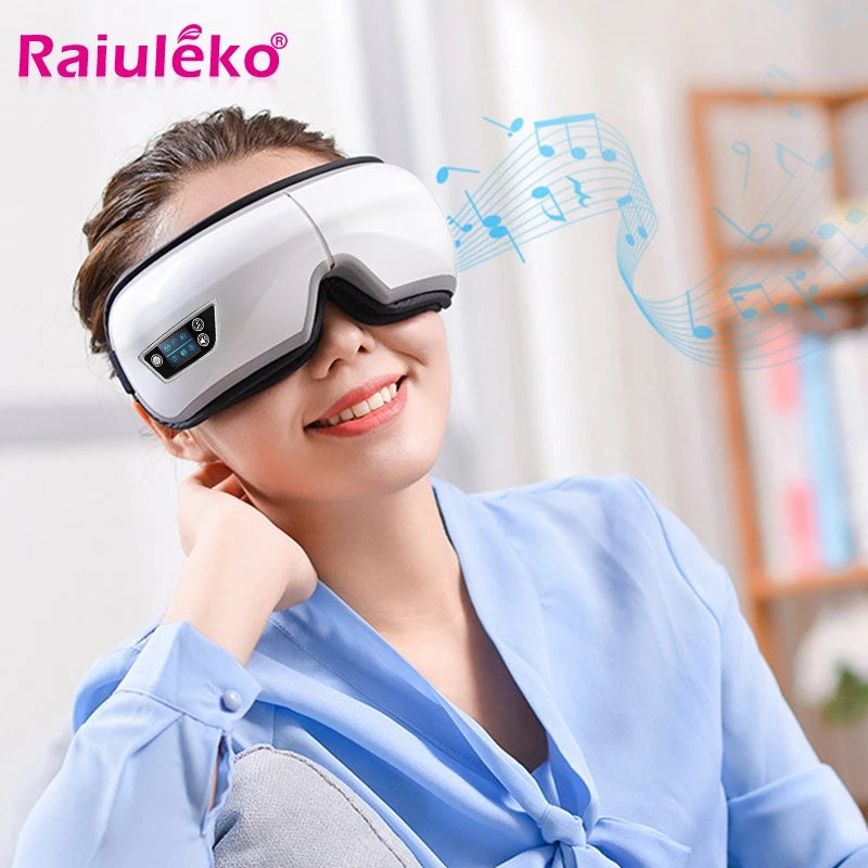 6D Smart Eye Massager - Vibration Hot Airbag Compress Eye Care Instrument - Bluetooth Music Eye Massage Glasses